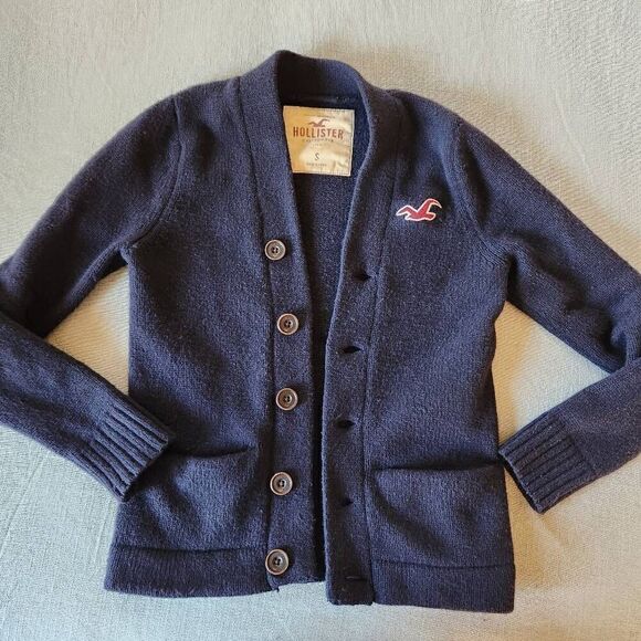 Hollister small dark navy blue button-up cardigan sweater wool preppy womens - Picture 5 of 8
